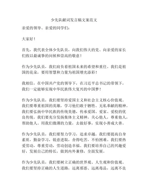 少先队献词发言稿文案范文