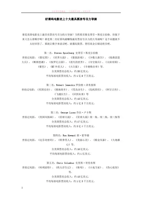 好莱坞电影史上十大最具票房号召力导演