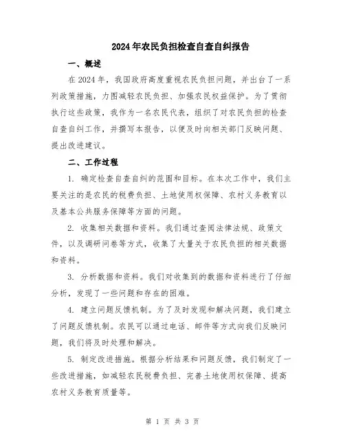 2024年农民负担检查自查自纠报告