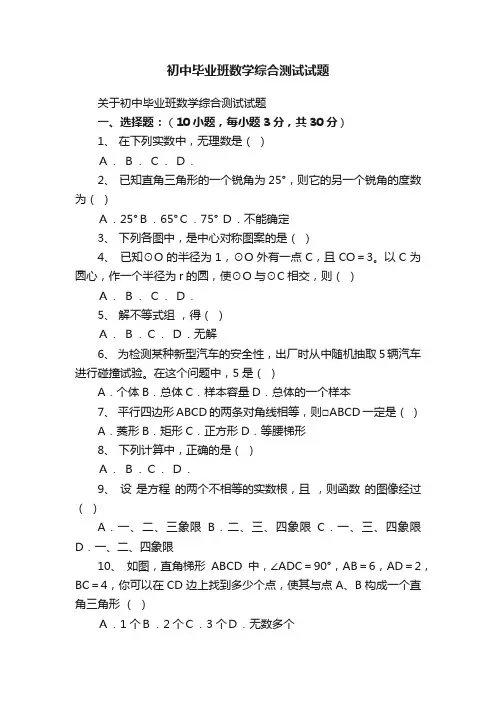 关于初中毕业班数学综合测试试题