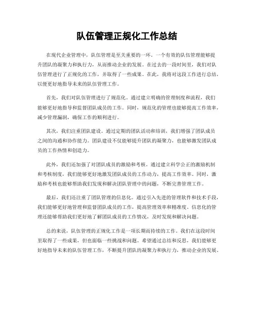 队伍管理正规化工作总结