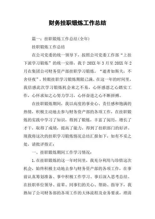 财务挂职锻炼工作总结