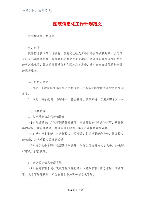 医院信息化工作计划范文