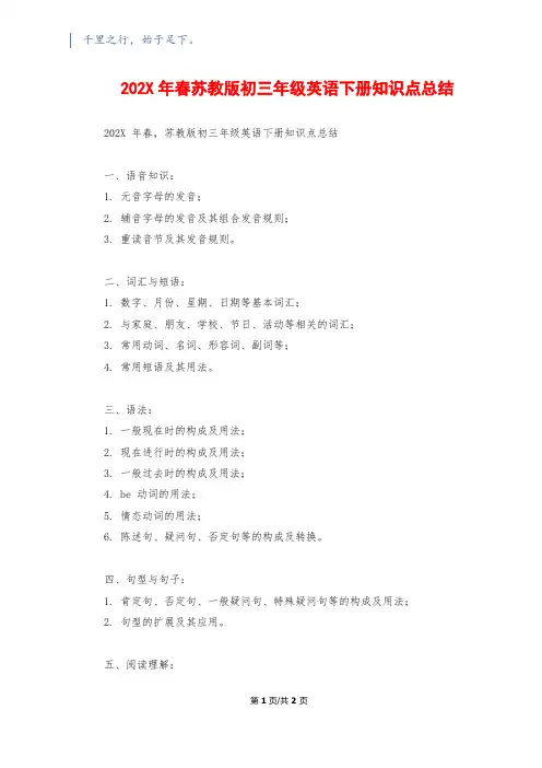 202X年春苏教版初三年级英语下册知识点总结
