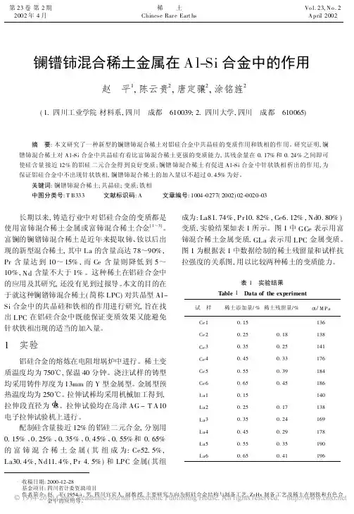 镧镨铈混合稀土金属在Al_Si合金中的作用