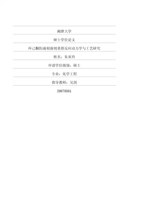 环己酮肟液相溶剂重排反应动力学与工艺研究