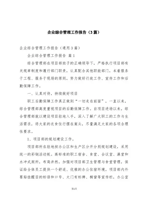 企业综合管理工作报告(3篇)