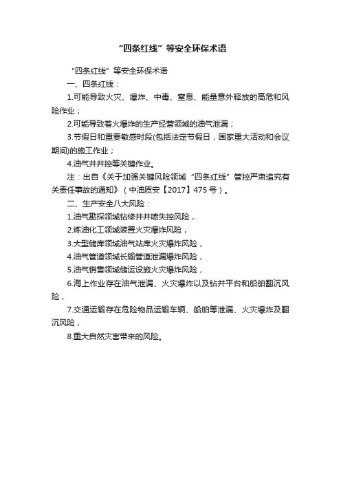 “四条红线”等安全环保术语