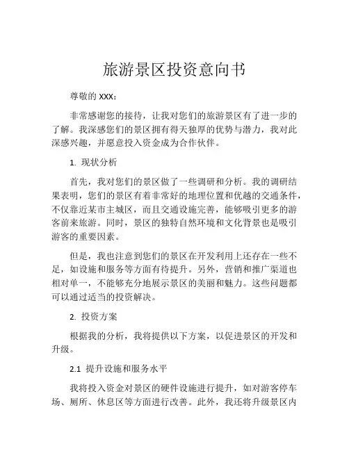 旅游景区投资意向书