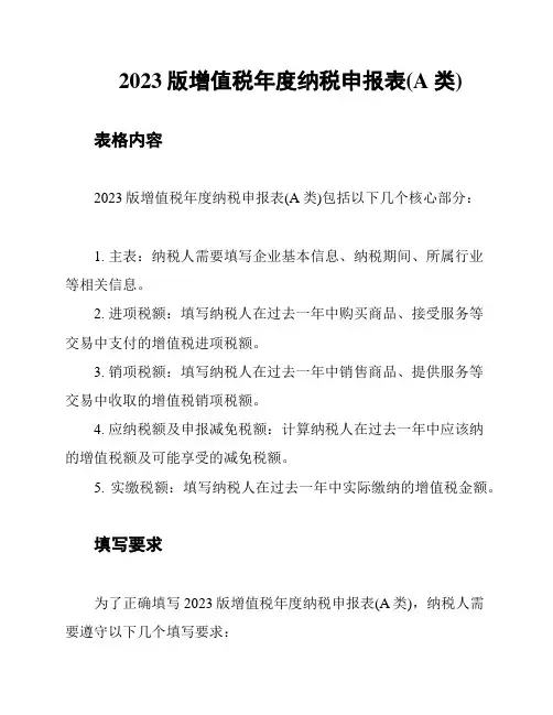 2023版增值税年度纳税申报表(A类)