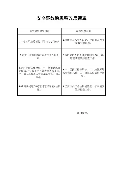 安全事故隐患整改反馈表
