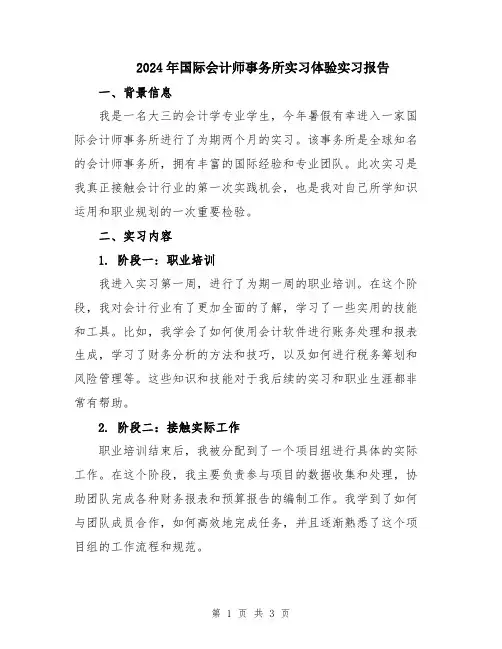 2024年国际会计师事务所实习体验实习报告