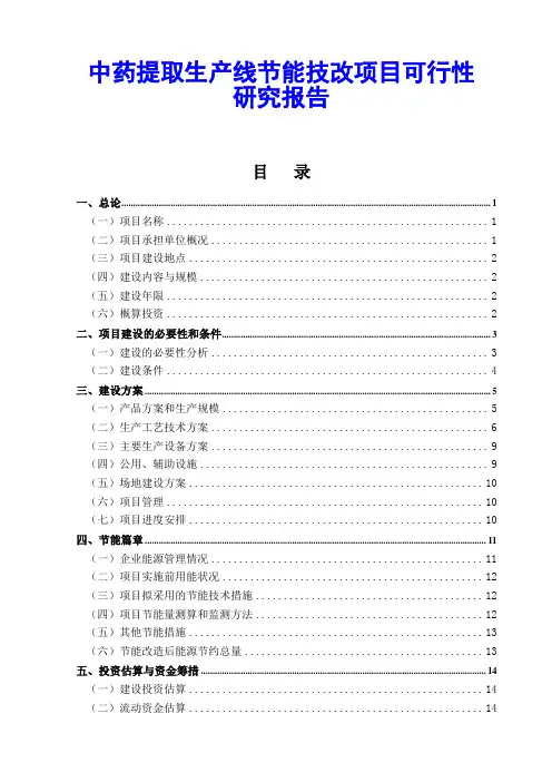 中药提取生产线节能技改项目可行性研究报告