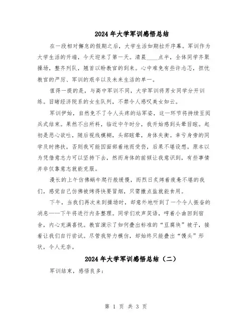 2024年大学军训感悟总结（3篇）
