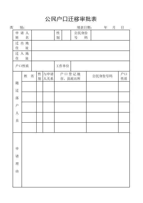 海南公民户口迁移审批表