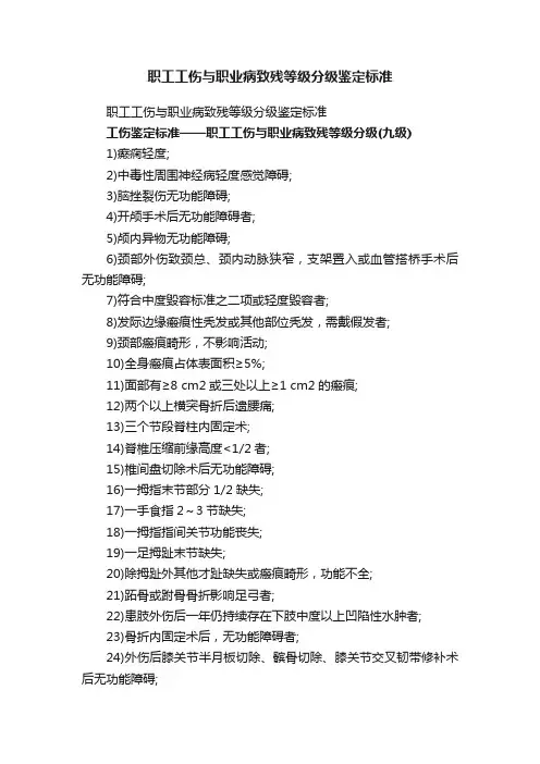 职工工伤与职业病致残等级分级鉴定标准