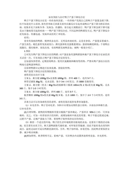 如何预防与治疗鸭子产蛋下降综合征
