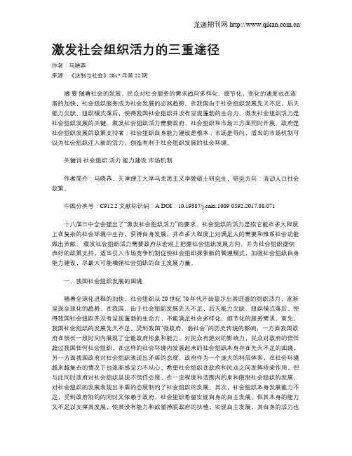 激发社会组织活力的三重途径