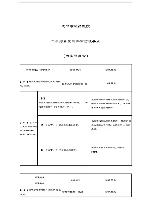 武汉市武昌医院三甲评审访谈要点(部分)