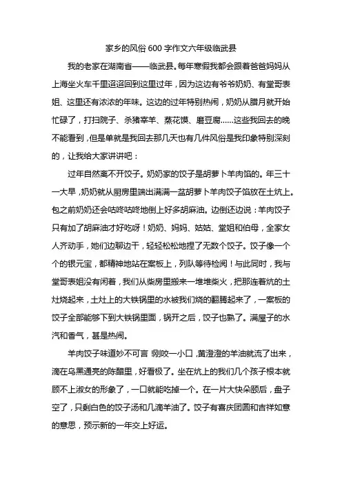 家乡的风俗600字作文六年级临武县