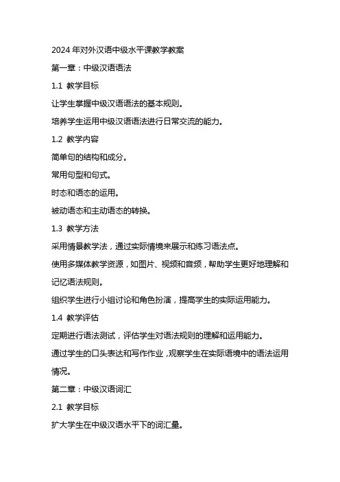 2024年对外汉语中级水平课教学教案