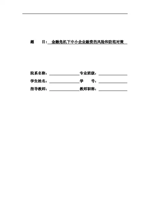 金融危机下中小企业融资的风险和防范对策