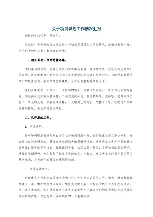 关于项目谋划工作情况汇报