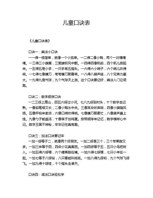 儿童口诀表