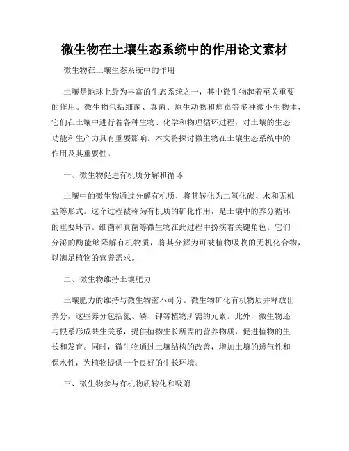微生物在土壤生态系统中的作用论文素材