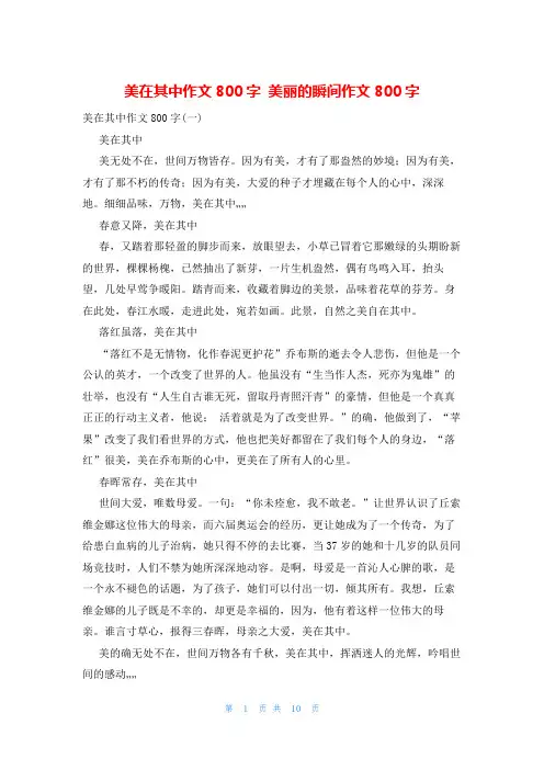 美在其中作文800字 美丽的瞬间作文800字