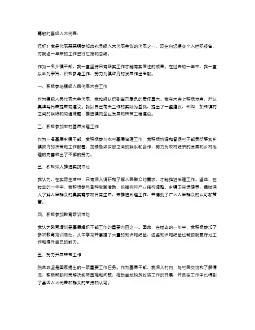 县级人大代表个人述职报告参考