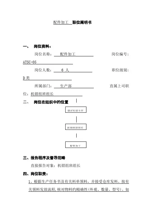 配件加工职位专项说明书