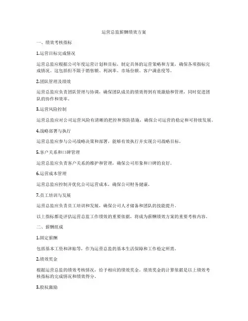 运营总监薪酬绩效方案