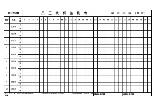 [2012]员工就餐签到表