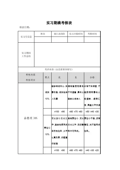 实习生期满考核表