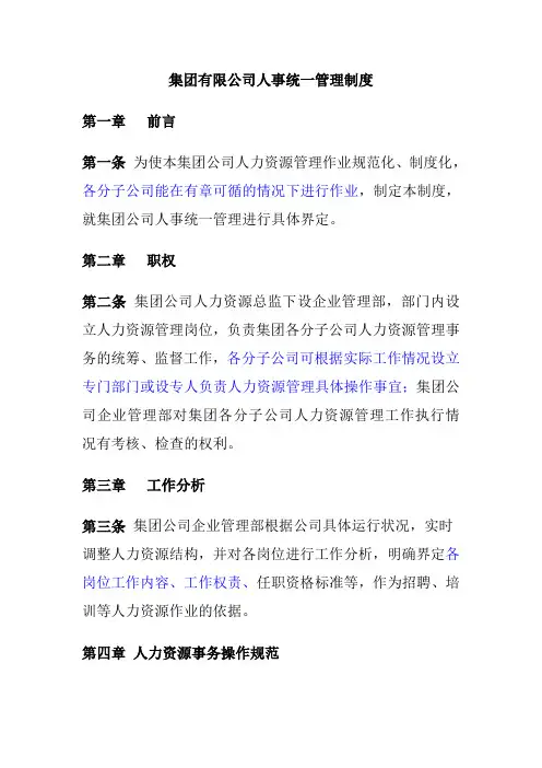集团有限公司人事统一管理制度