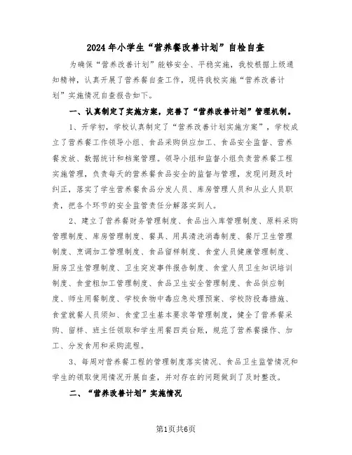 2024年小学生“营养餐改善计划”自检自查（二篇）
