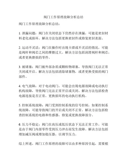 阀门工作原理故障分析总结