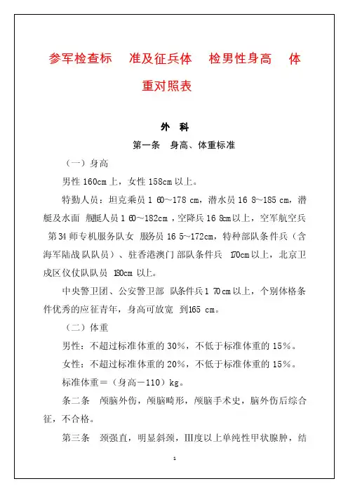 （网上收集整理）2015年应征参军体格检查标准及征兵体检男性身高体重对照表