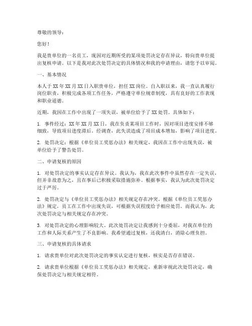关于请求复核的申请报告