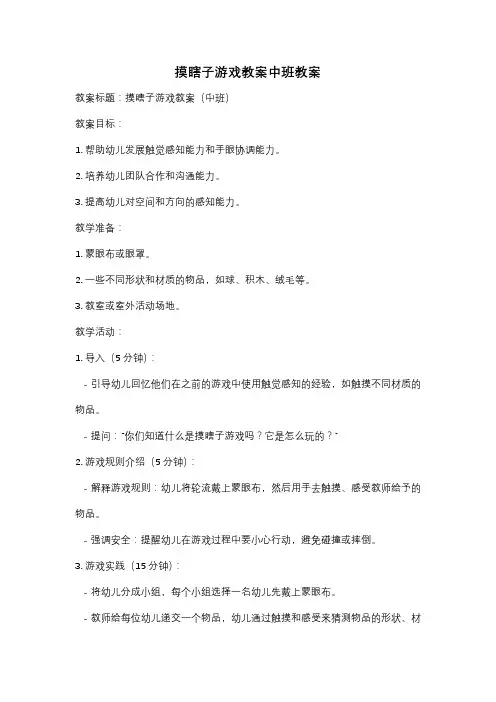 摸瞎子游戏教案中班教案