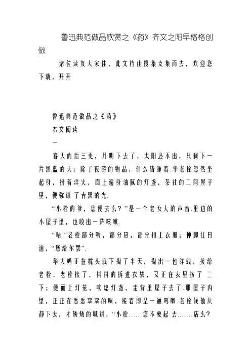 鲁迅经典作品欣赏之《药》全文