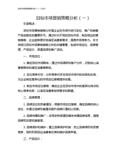 目标市场营销策略分析(一)2024