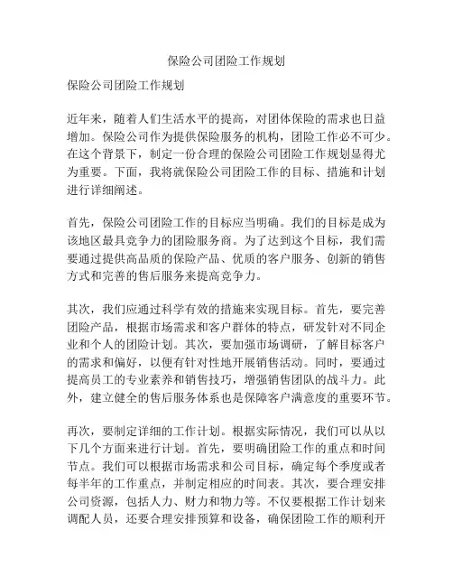 保险公司团险工作规划