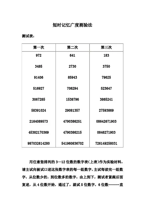 短时记忆广度测验法