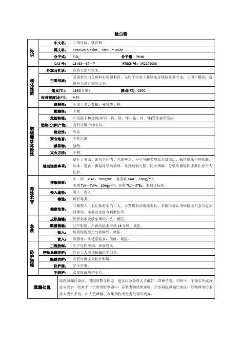 钛白粉的理化性质及危险特性表