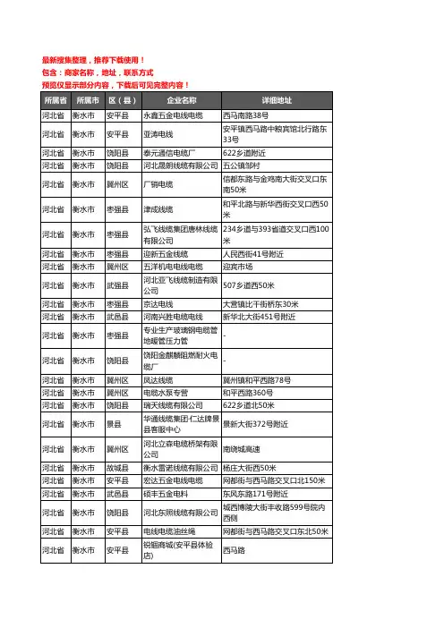 新版河北省衡水市电线电缆企业公司商家户名录单联系方式地址大全65家