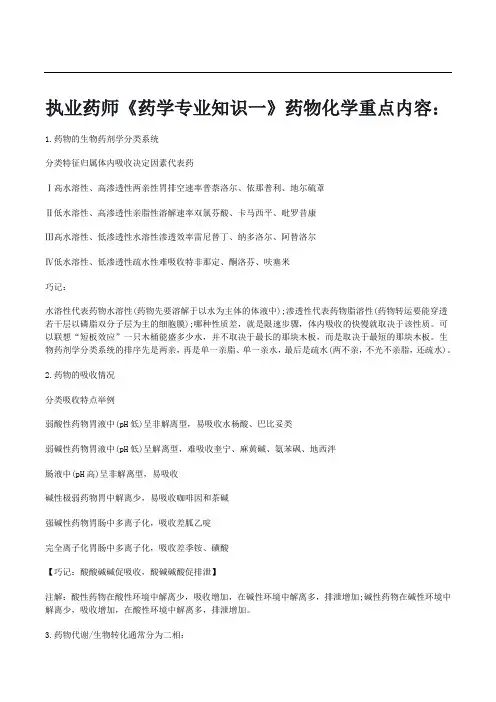 执业药师《药学专业知识一》药物化学重点内容