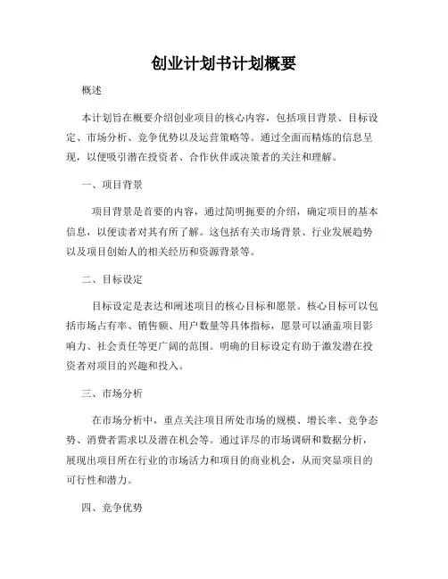 创业计划书计划概要