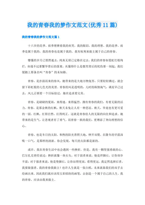 我的青春我的梦作文范文(优秀11篇)